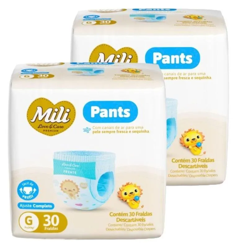 Fralda Descartavel Pants Love & Care Premium Tam G 9 A 14kg Cintura 360o 2 Pacotes Mili