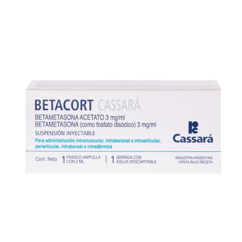 Betacort Iny Cassara Betametasona (Acet.Y Fosf.Disod) + Jeringa x 1 Frasco Ampolla x 2 ml