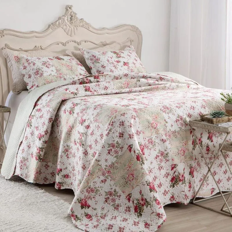 Kit Cobre Leito Colcha Daily King 3 Peças Dupla Face Estampado Floral Floral 11 100% Poliéster