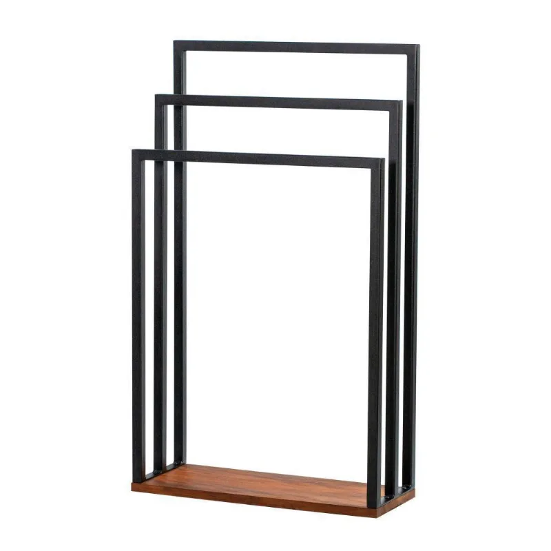 Toalheiro De Piso Triplo c- Base Madeira Peroba Level Wood