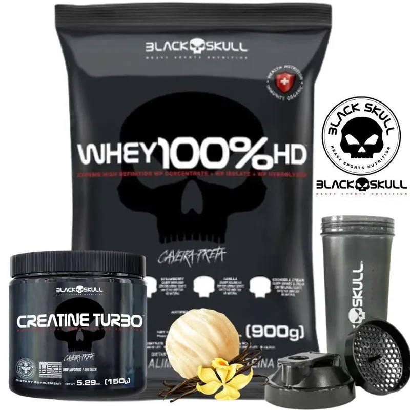 Kit Black Skull Whey 100% Hd + Creatina Turbo 150g +
