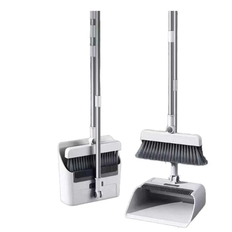 Kit Vassoura Dobrável Inox Pá Lixo Articulada Cabo Retrátil