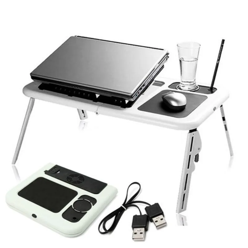 Mesa para Notebook E-Table Cooler com 2 Ventiladores USB Regulagem de Altura Dobrável Branca Yeet