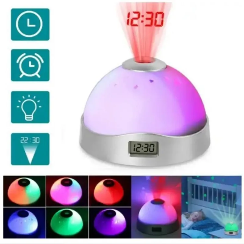 Relógio Digital Projetor Galáxia Luz Noturna Infantil Alarme