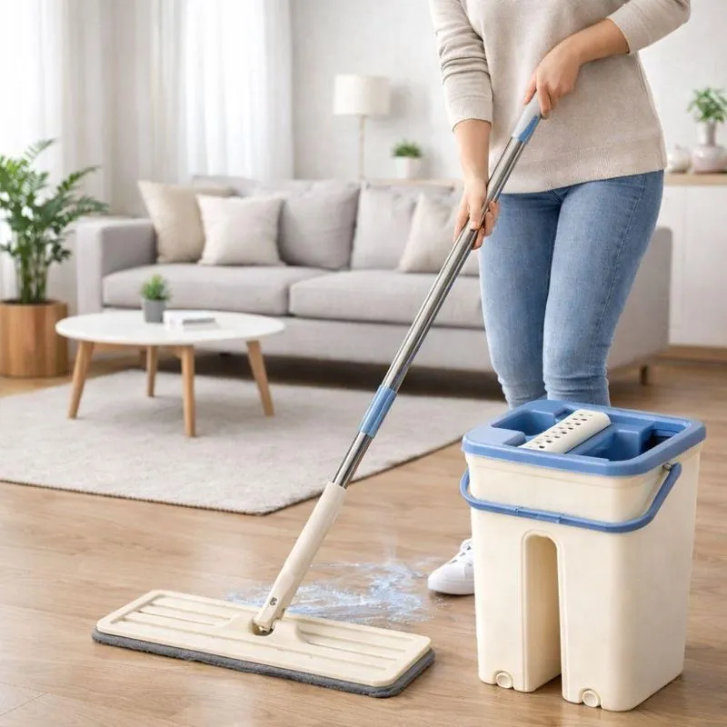 Mop Flat Lava E Seca Balde Duplo 5l Cabo Aço Inox Refil Microfibra Multiuso Para Pisos