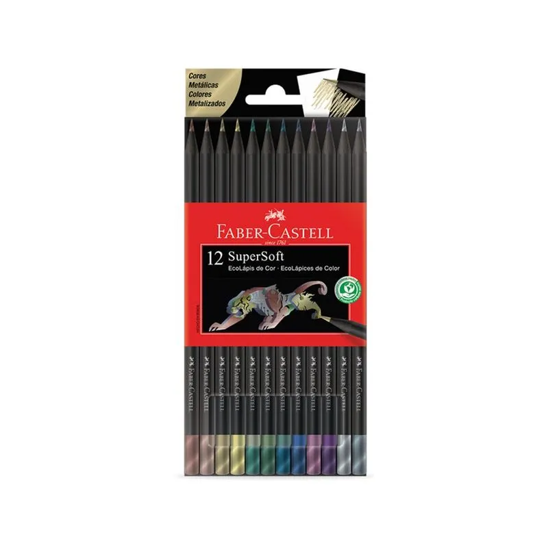 Lápis de Cor Supersoft Faber-Castell 12 Cores Metálicas