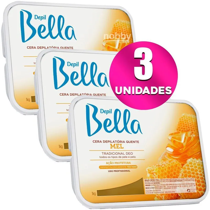 3 Cera Depilatória Quente Mel 1kg Depil Bella Profissional
