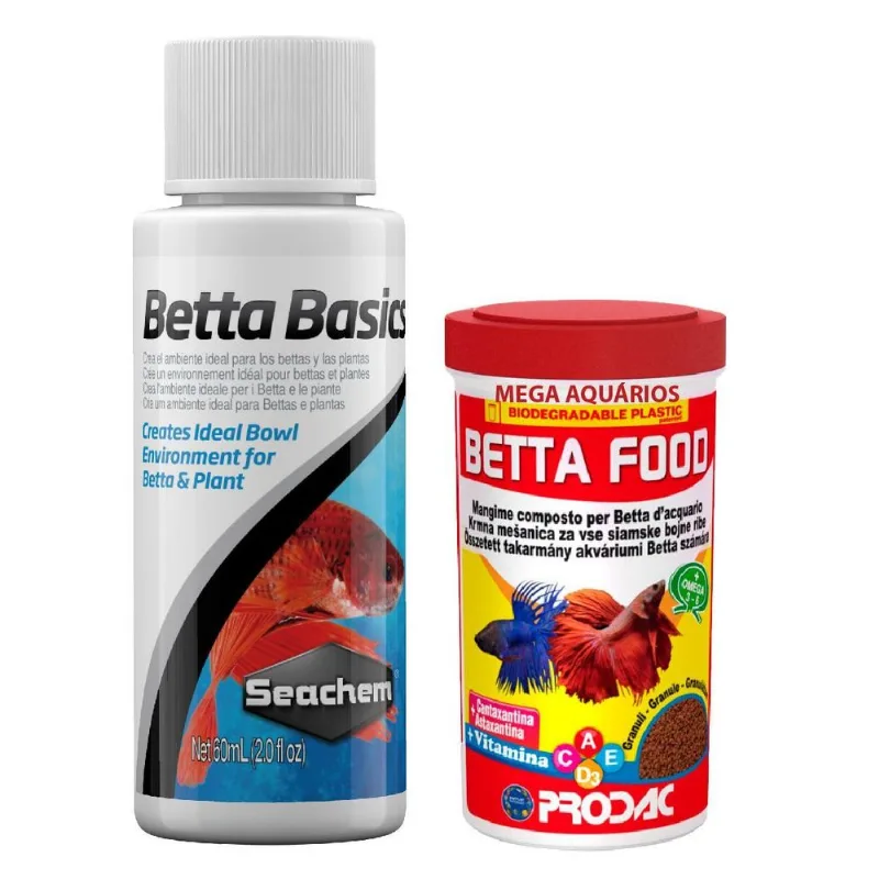 Kit Ração Prodac Peixe Betta Food 15g + Betta Basics 60ml