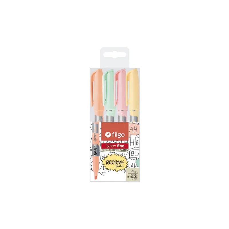 Resaltador Pastel Punta Biselada 1-3 Mm x 4 Un Filgo Lighter Fine