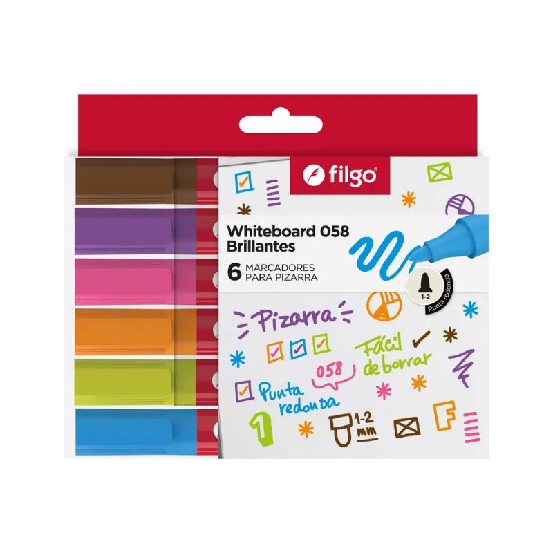 Marcador para pizarra Filgo brillantes 6 uni