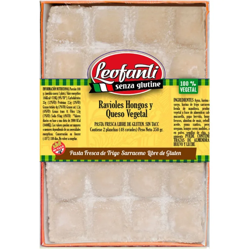 Ravioles Leofanti hongos y queso vegetal 360 g.