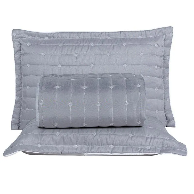 Kit Cobre Leito Safira King 3 Peças 100% Poliéster Micropercal 400 Fios Liso Cinza Clara Luz Decora