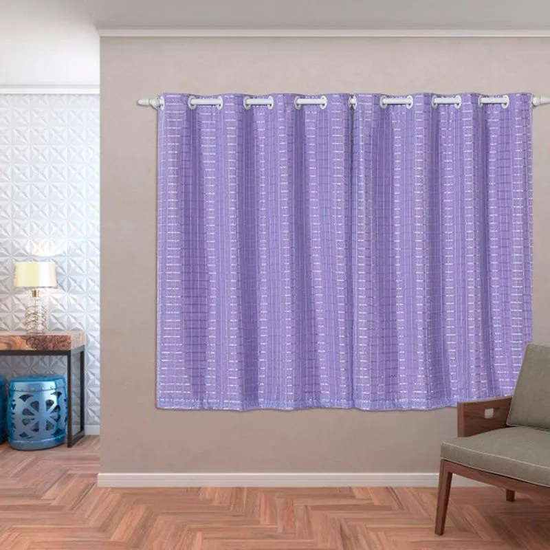 Cortina Blackout PVC com Voil Xadrez 2,00x1,40m Sala Quarto Lilás Clara Luz Decora
