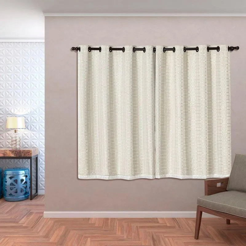 Cortina Blackout PVC com Voil Xadrez 2,80x1,60m Bege Clara Luz Decora