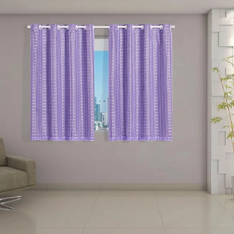 Cortina Blackout Pvc Com Voil Xadrez 2,00x1,40m Cinza E Lilás Clara Luz Decora