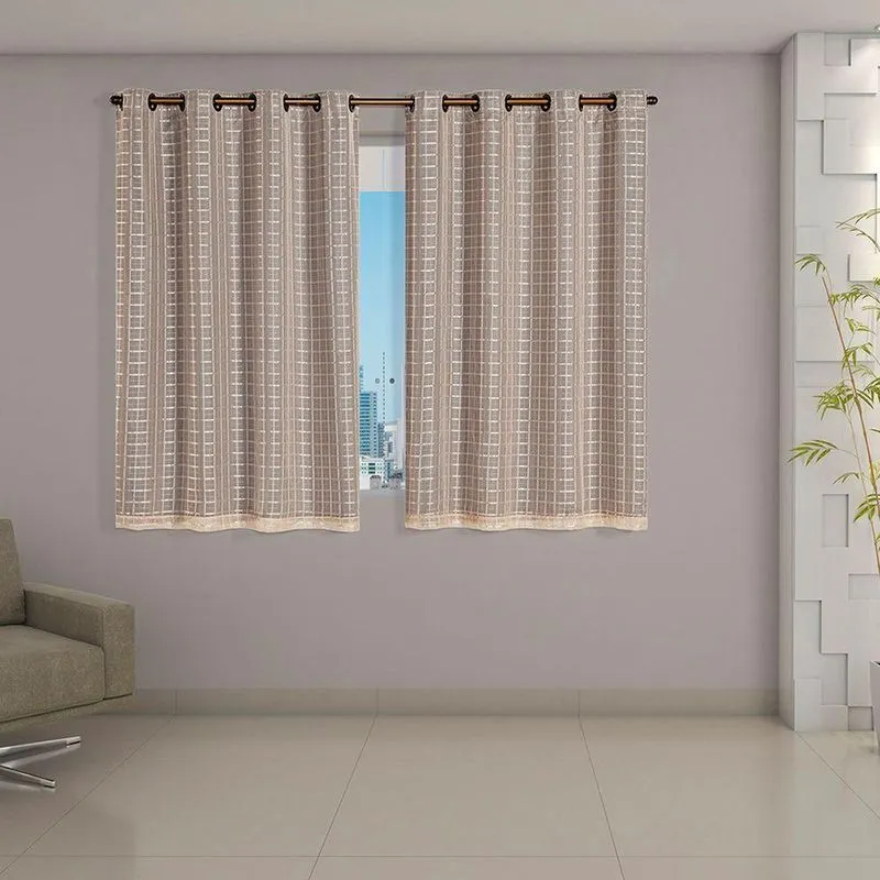 Cortina Blackout Cinza PVC com Voil Xadrez 2,80x1,60m Sala Quarto Varão 2m Clara Luz Decora