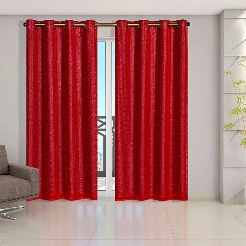 Cortina Blackout Voil Xadrez 2,80x2,30m PVC Sala Quarto Cinza E Vermelho Clara Luz Decora