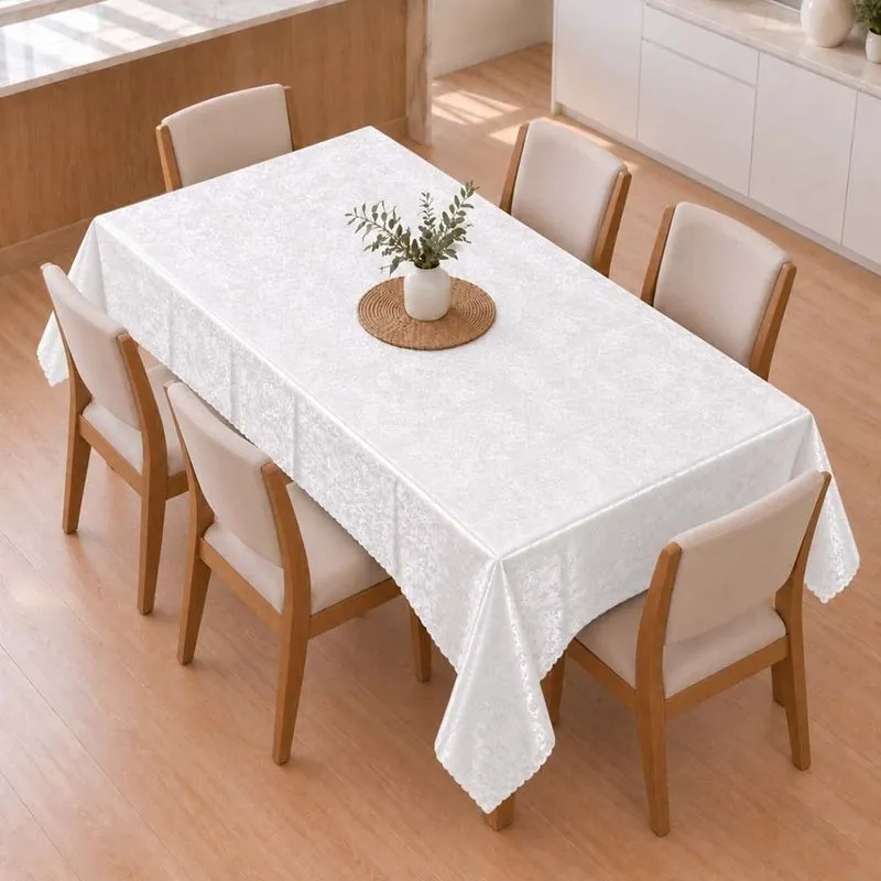 Toalha De Mesa Impermeável 1,50m x 2,30m Para Mesa 6 Lugares Estampado Floral Branco