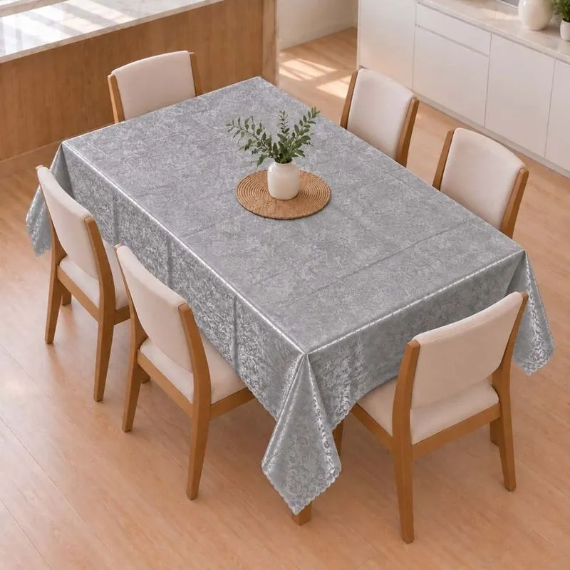 Toalha De Mesa Impermeável 1,50m x 2,30m Para Mesa 6 Lugares Estampado Floral Cinza