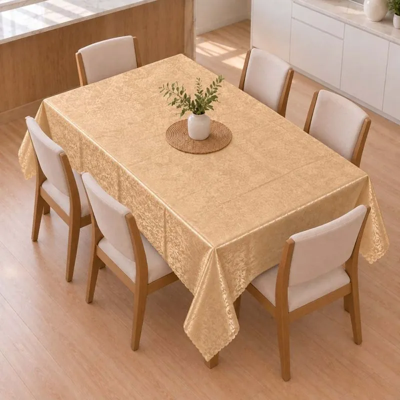 Toalha De Mesa Impermeável 1,50m x 2,30m Para Mesa 6 Lugares Estampado Floral Mostarda