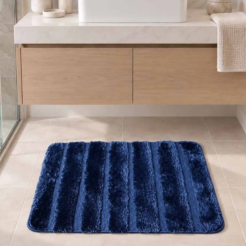 Tapete De Banheiro Piso Dublin 70x50cm 01 Peça Antiderrapante Macio Azul Marinho
