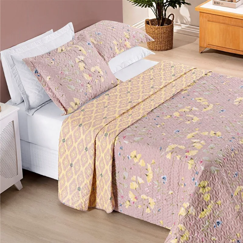 Cobre Leito Colcha Padrão Brytti 3 Peças Lavanda - 100% Poliéster