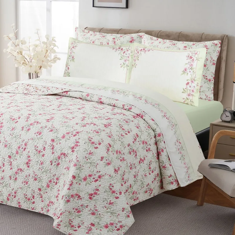 Coordenado Cobre Leito e Lençol Queen Harmonya 7 Peças - Verde - 100% Poliéster