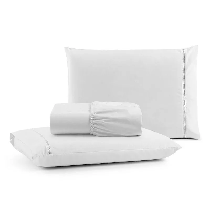 Jogo de Cama Egípcio Casal 3 Peças Micropercal 600 Fios Algodão Branco