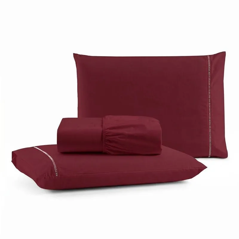 Jogo de Cama King 3 Peças Micropercal 600 Fios Algodão Vinho Casa Show Enxovais