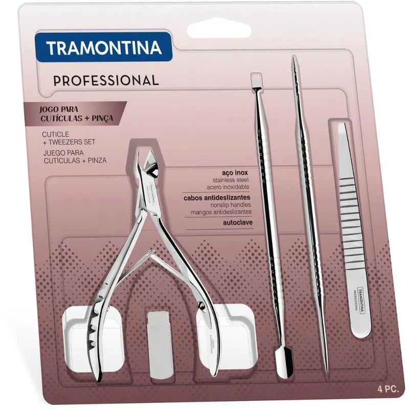 Conjunto Cutículas 4 Pç Tramontina Aço Inox Professional