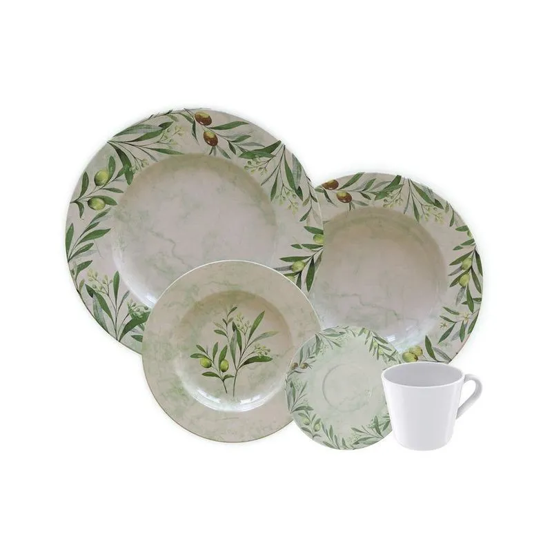 Conjunto De Chá E Jantar Tramontina Porcelana 20 Pç Oliva
