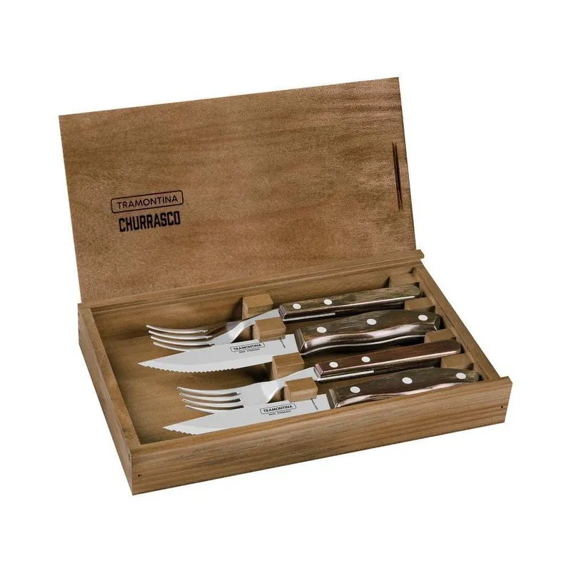 Talheres Para Churrasco Tramontina Inox 4 Peças Castanho