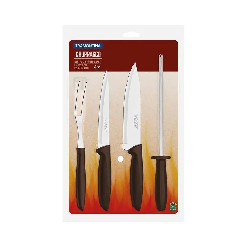 Conjunto Para Churrasco Tramontina Plenus 4 Peças Marrom