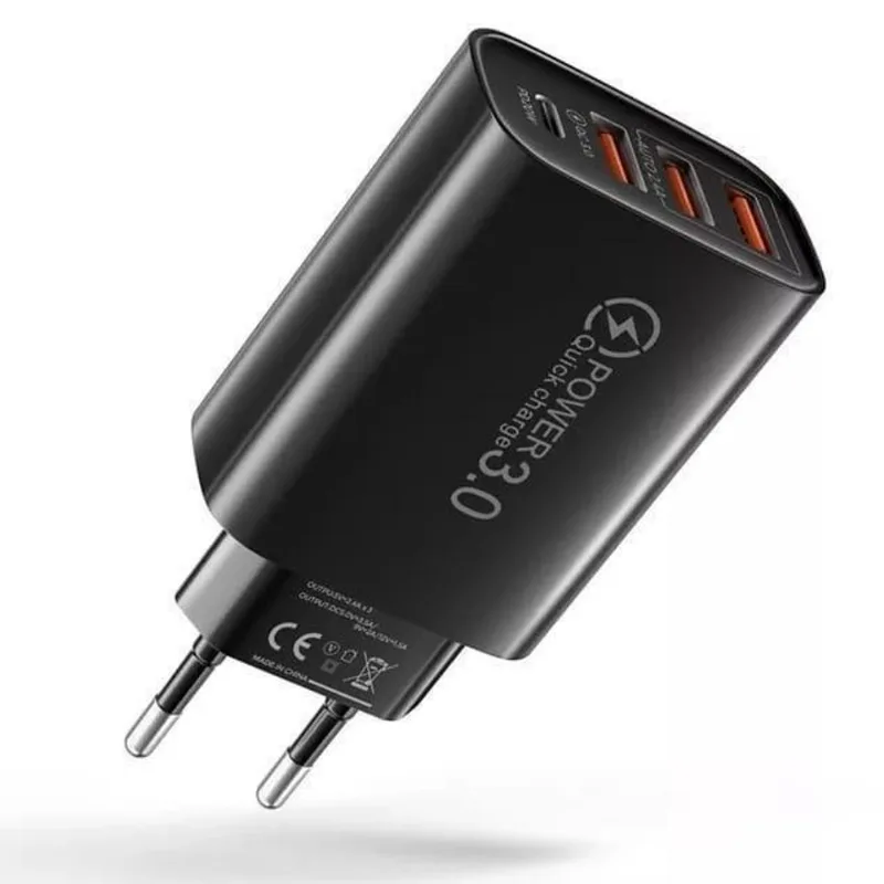 Carregador De Parede Portatil Turbo Fast 60W Usb Preto