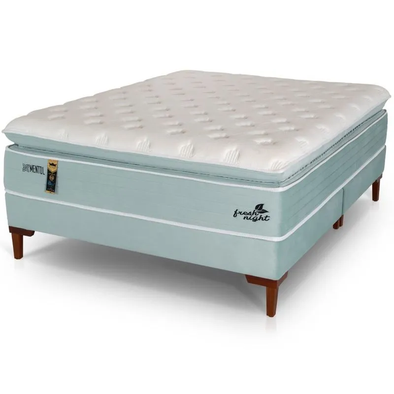 Cama Box Casal Queen 158 Cm Hellen Fresh Night Pillow Top Molas E Espuma Hypergel Verde Branco