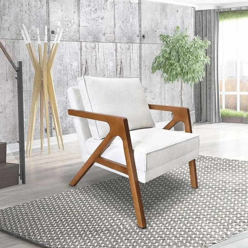Poltrona Decorativa Monalisa Luxo Boucle Off White Com Pés De Madeira Loja Sheep