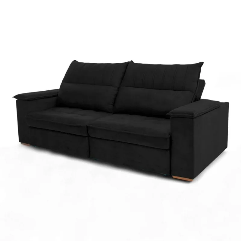 Sofá California 2 Lugares Retrátil e Reclinável 230cm Preto Veludo Loja Sheep