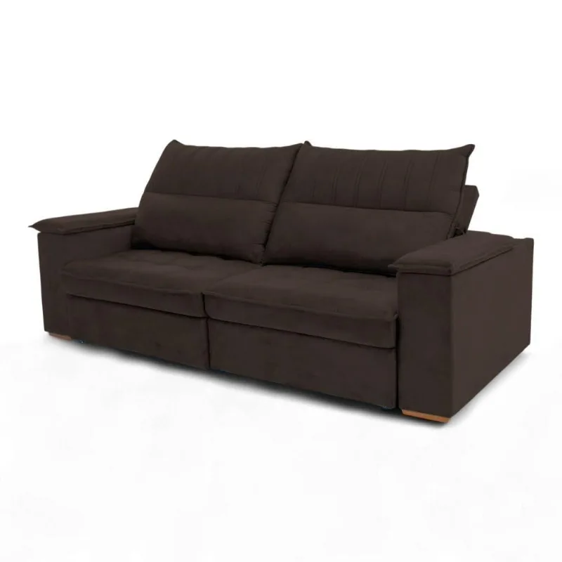 Sofá California 2 Lugares Retrátil e Reclinável 250cm Marrom Veludo Loja Sheep