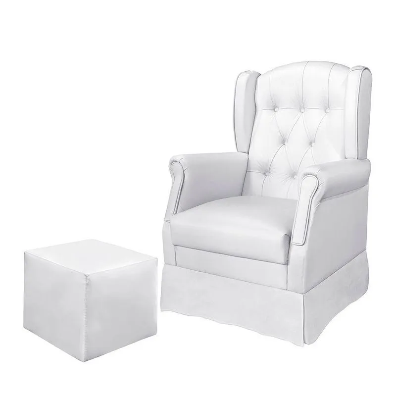 Poltrona De Amamentacao Amelia Com Balanco Corino Branco E Puff Loja Sheep