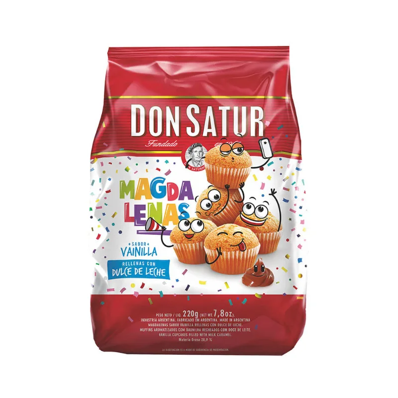 Magdalenas Sabor Vainilla con Dulce de Leche 220 Grs Don Satur