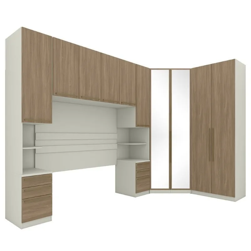 Quarto Modulado Casal Seletto 5 Peças Com Closet Areia-jequitibá - Móveis Henn Areia-jequitibá