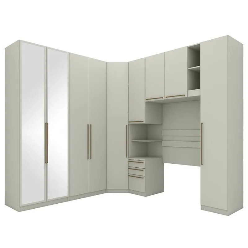 Quarto Modulado Solteiro Seletto 6 Peças Areia Com Espelho - Móveis Henn Areia