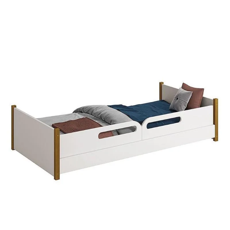 Cama Evolutiva Ravi com Proteção Lateral e Colchão MDF Branco Reller Móveis
