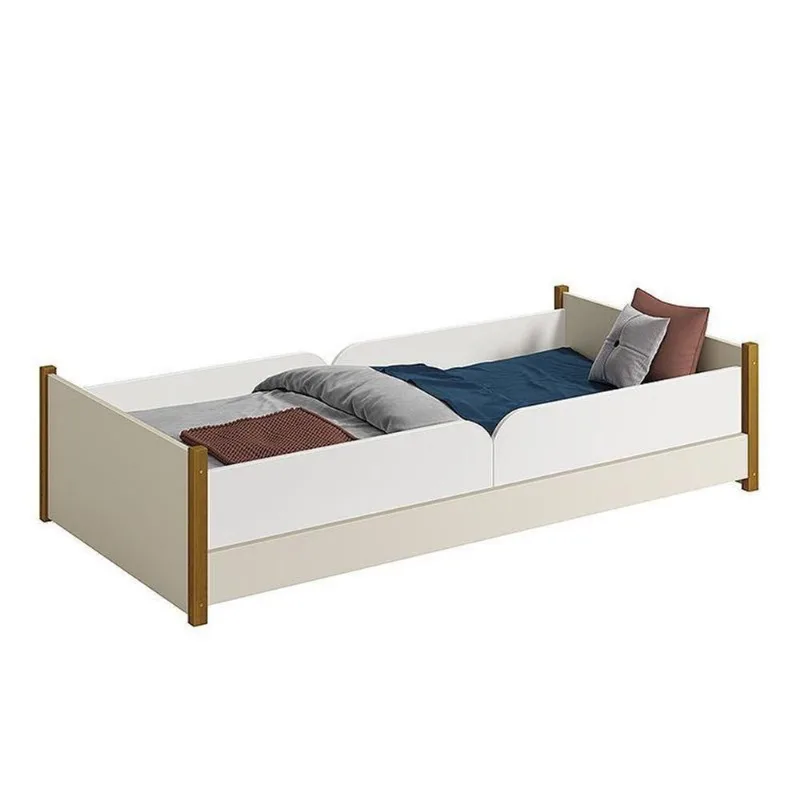 Cama Evolutiva Ravi com 2 Kits Grade Lateral e Colchão D33 MDF Amadeirado Reller Móveis