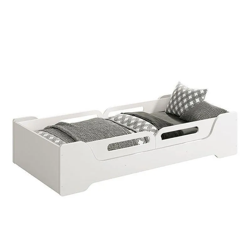 Cama Evolutiva Zaki Branco Fosco, 2 Kits Proteção Lateral Usinada E Colchão D33 - Reller Móveis Branco Fosco