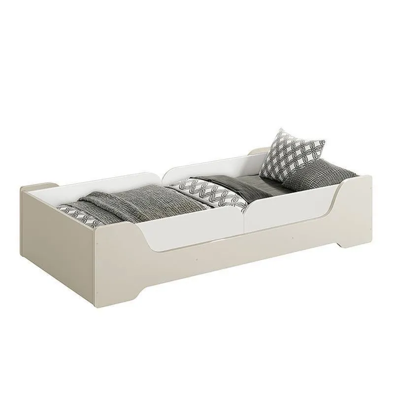 Cama Evolutiva Zaki com 2 Kits Proteção Lateral Lisa e Colchão D33 - Reller Móveis Areia Fosco