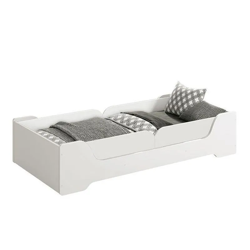 Cama Evolutiva Zaki Branco Fosco, 2 Kits Proteção Lateral Lisa E Colchão D20 - Reller Móveis Branco Fosco