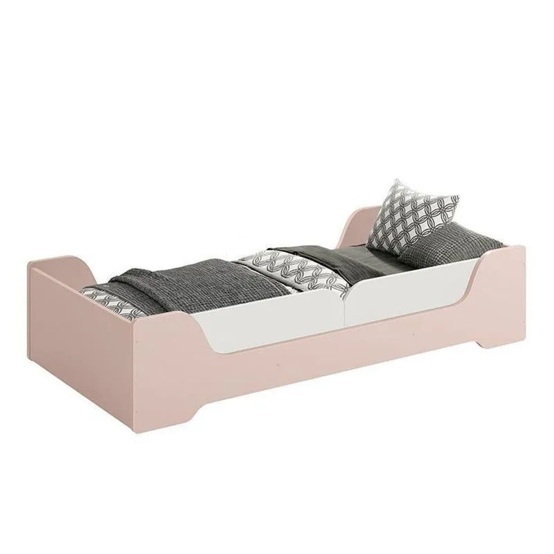 Cama Evolutiva Zaki Rosa Fosco Com Proteção Lateral Lisa E Colchão D20 - Reller Móveis Rosa Fosco