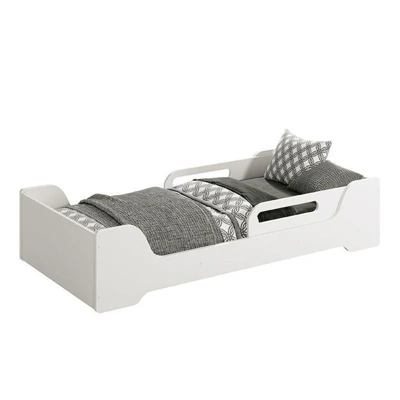 Cama Evolutiva Zaki Branco Fosco Com Proteção Lateral Usinada E Colchão D20 - Reller Móveis Branco Fosco