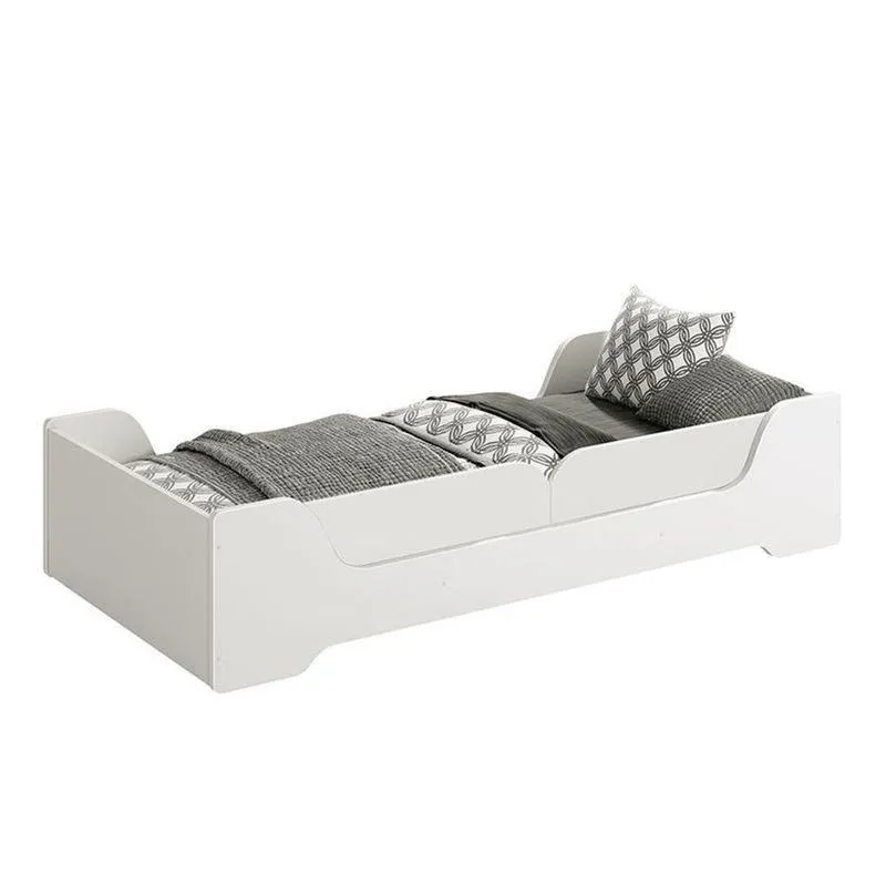 Cama Evolutiva Zaki Branco Fosco Com Proteção Lateral Lisa E Colchão D33 Reller Móveis Branco Fosco